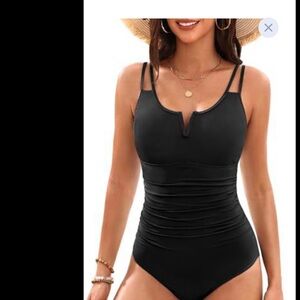 NWT Yonique Womens One Piece Swimsuit Tummy Control - Slimming Size Large black